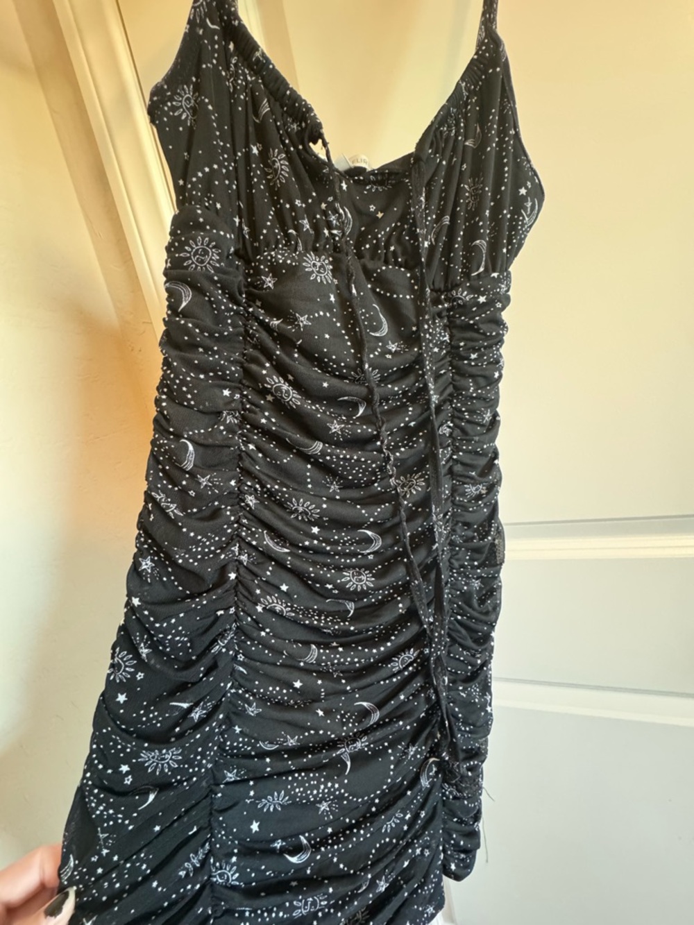 Black Ruched Sun, Moon & Star Celestial Slip Dress